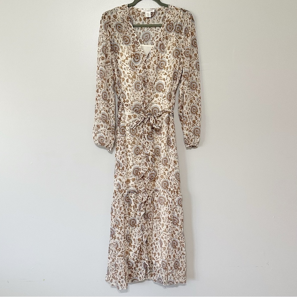 Lucky Brand Paisley Floral Ruffle Maxi Dress Size Small